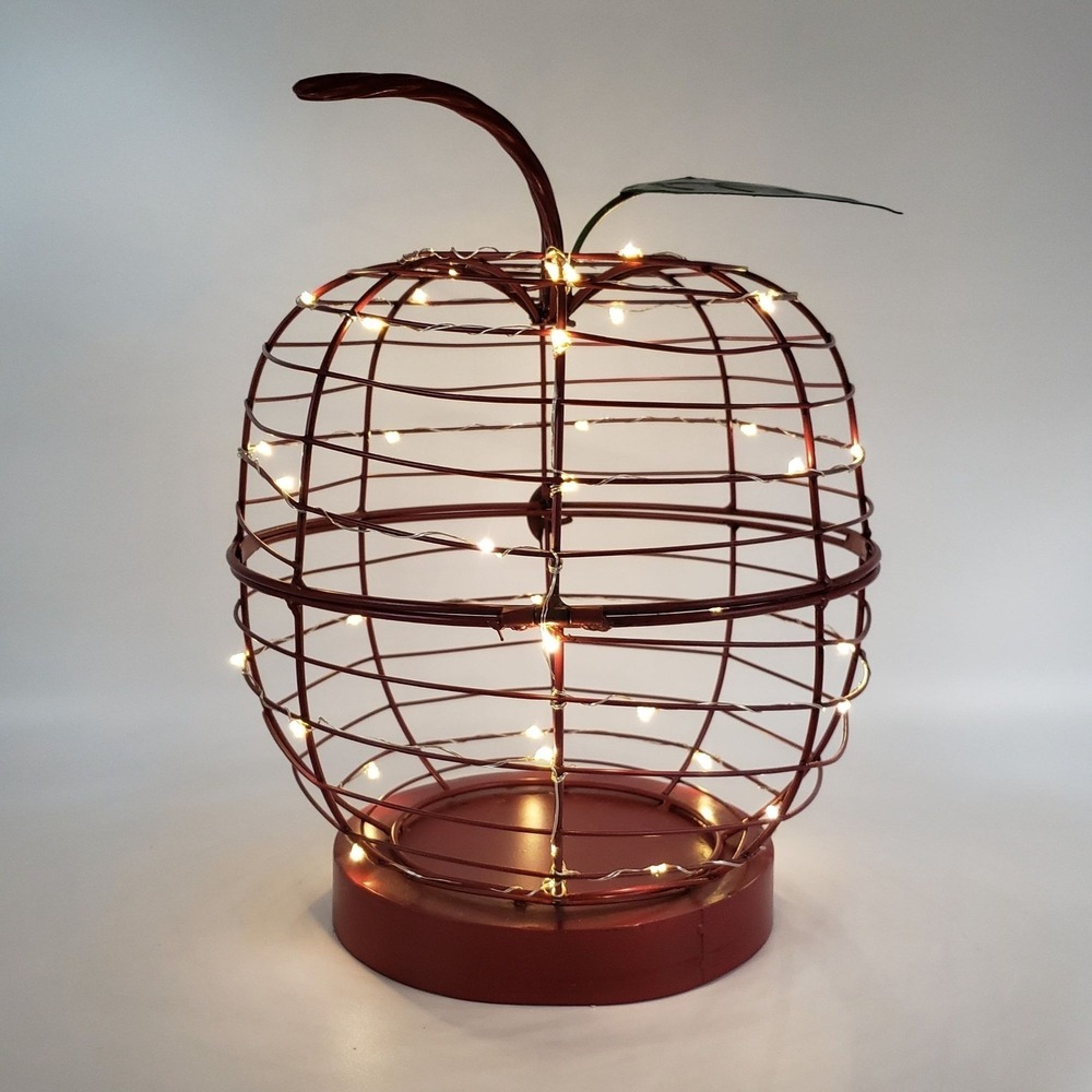 Decorative‎ Red Metal Wire Apple Fairy Lights Hinged Farmhouse Rustic Country